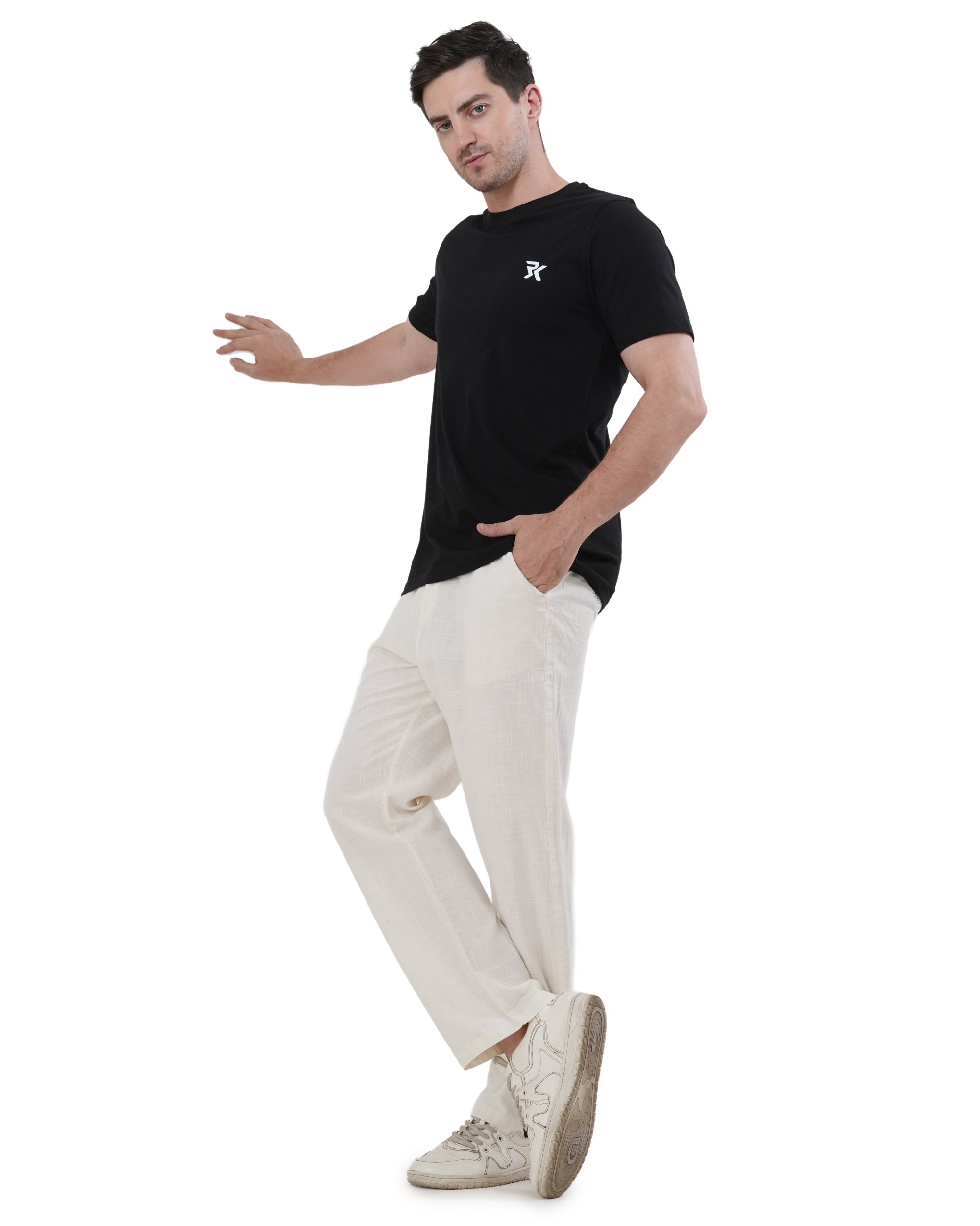 Men's Off White Linen Blend Trousers | Drawstring Elastic Waist Casual Linen Pants for Men | Relaxed Fit Summer Wear